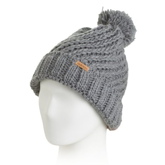 adidas Accessories - ADIDAS Heather Grey Knit Twilight Ballie Cuffed Pom Womens Fit Hat Beanie Skully